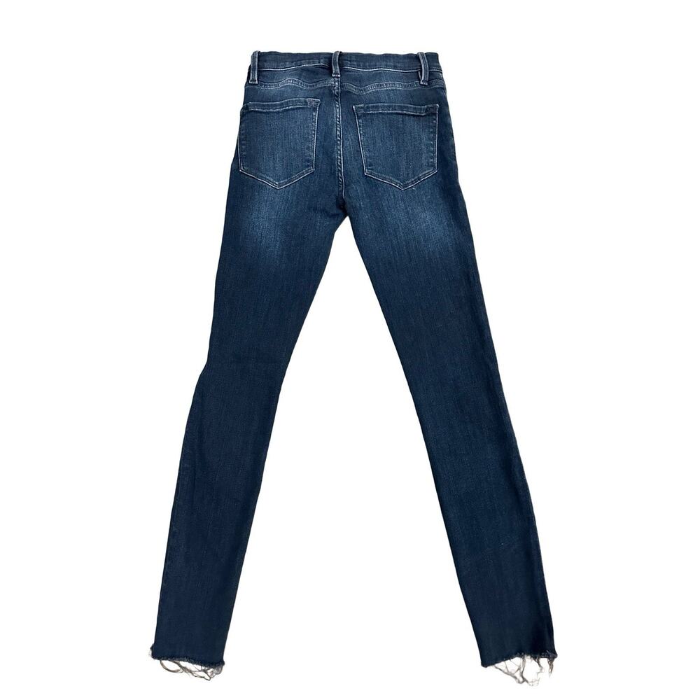FRAME Skinny Jeans Dark Blue Distressed Button Zip 5-Pocket Cotton Women